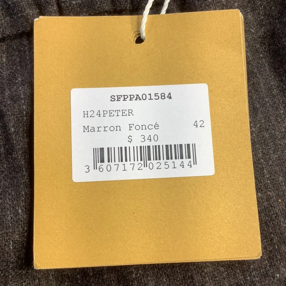 Sandro Womens Brown Pinstripe Wool Blend Wide Leg Drawstring‎ Pants 42 NWT